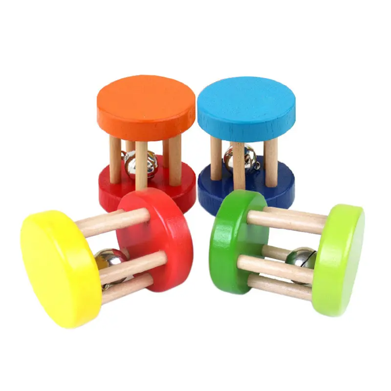 Funny Wood Toys Baby Rattle Toys Ring Bell Music Intellectual Wooden Educational Toy For Kids Rom Color 1