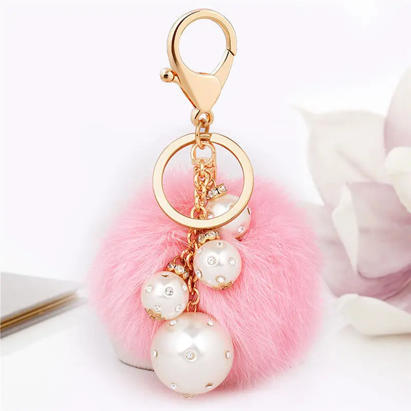 Fur Keychain Ball Cell Phone Car Keychain Llaveros Pendant Handbag Charm Keyrings Pink Fast Shipping Feida 3