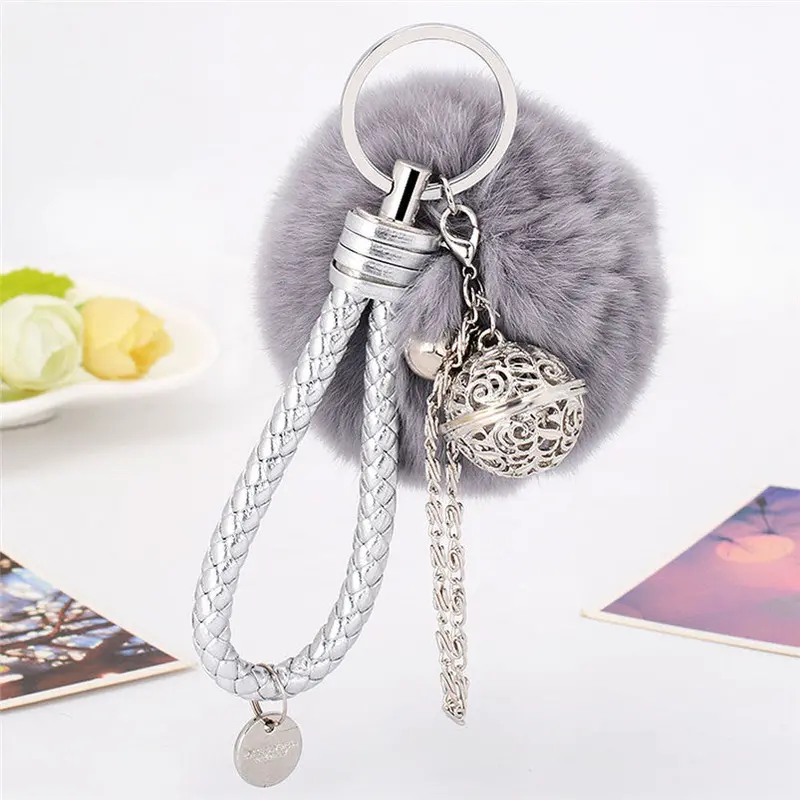 Fur Keychain Pompon Ball Cell Phone Car Keychain Llaveros Handbag Charm Key Ring Fluffy Keychain 8 Colors Fast Shipping Feida 2