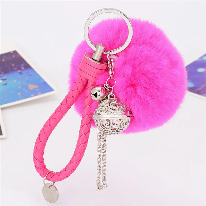 Fur Keychain Pompon Ball Cell Phone Car Keychain Llaveros Handbag Charm Key Ring Fluffy Keychain 8 Colors Fast Shipping Feida 3