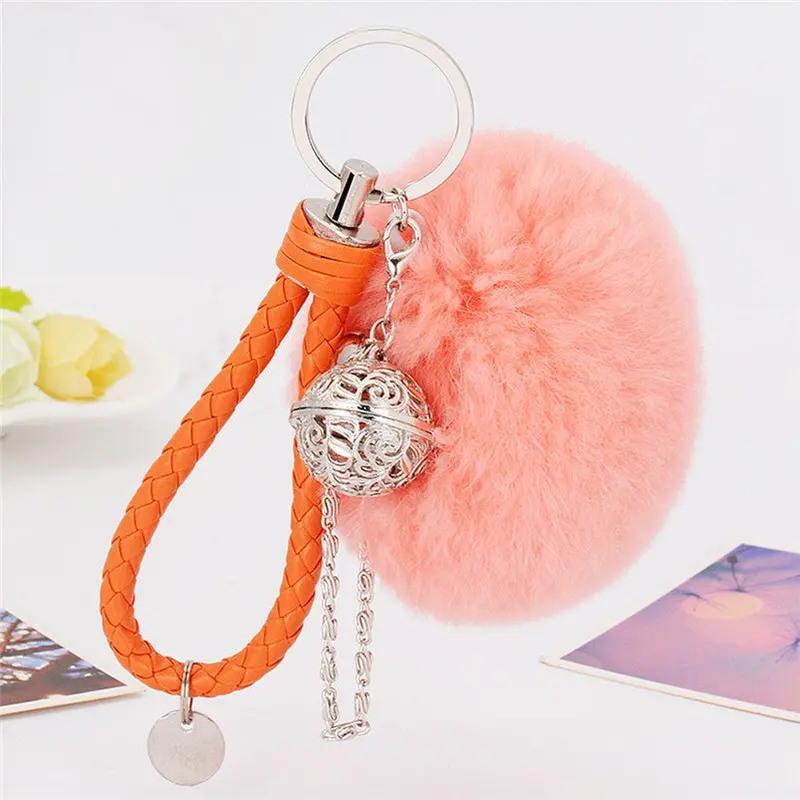 Fur Keychain Pompon Ball Cell Phone Car Keychain Llaveros Handbag Charm Key Ring Fluffy Keychain 8 Colors Fast Shipping Feida 4