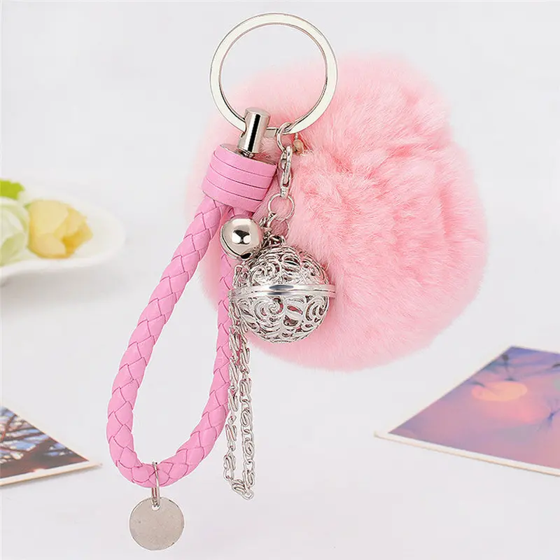 Fur Keychain Pompon Ball Cell Phone Car Keychain Llaveros Handbag Charm Key Ring Fluffy Keychain 8 Colors Fast Shipping Feida 5