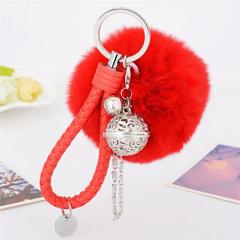 Fur Keychain Pompon Ball Cell Phone Car Keychain Llaveros Handbag Charm Key Ring Fluffy Keychain 8 Colors Fast Shipping Feida 7