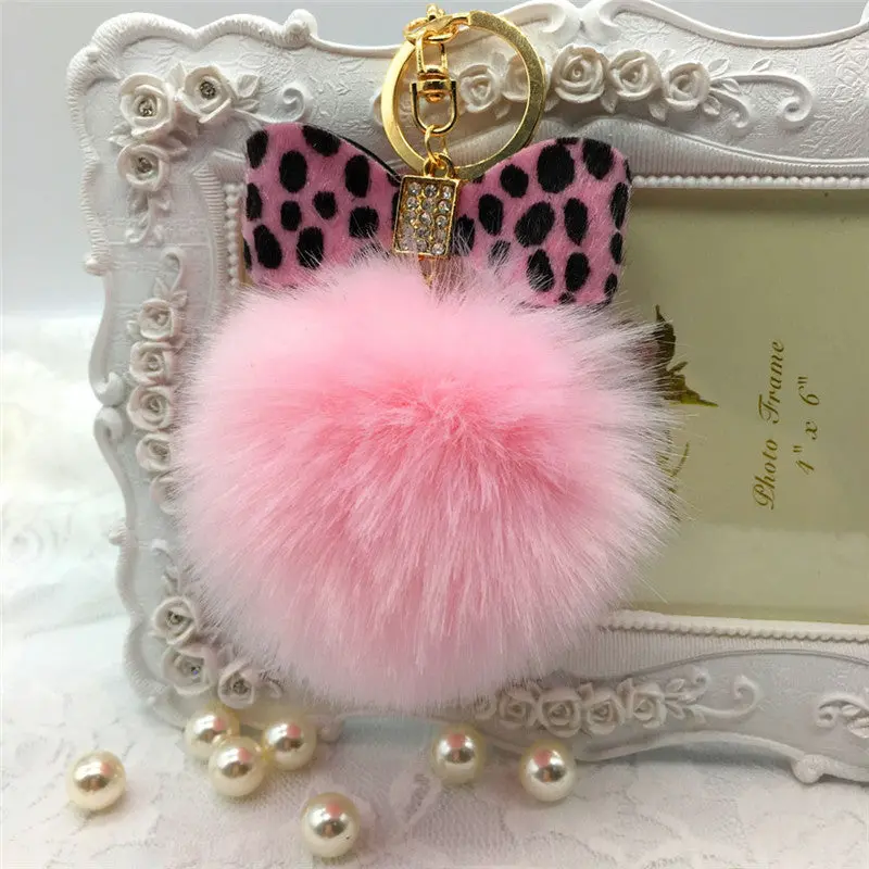 Fur Pom Pom Keychain Fluffy Faux Rabbit Fur Ball Bowknot Charm Car Keychain Handbag Key Ring Colorful Key Chain Women Feida 1