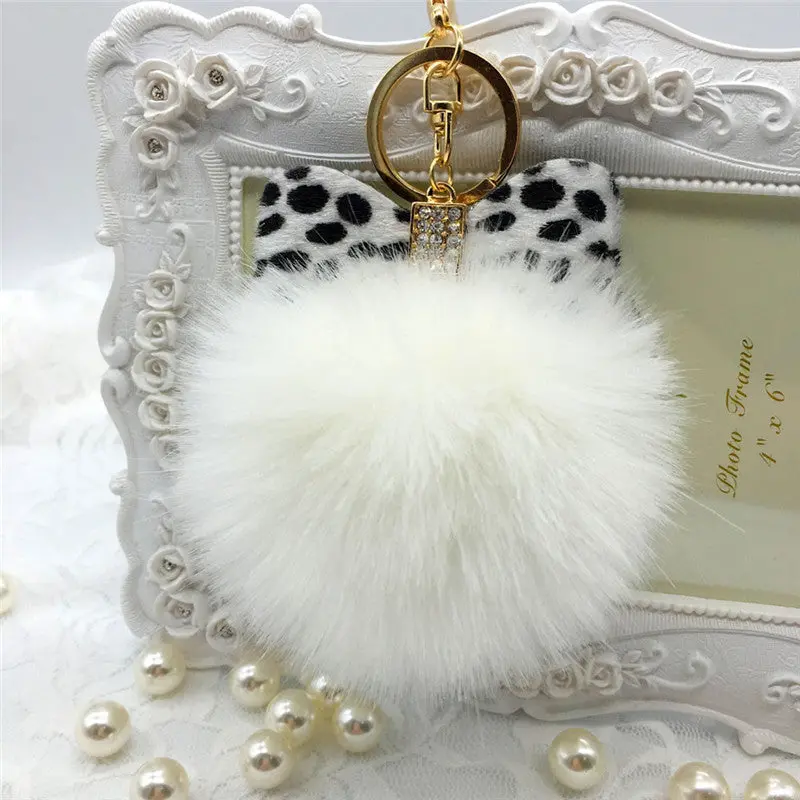 Fur Pom Pom Keychain Fluffy Faux Rabbit Fur Ball Bowknot Charm Car Keychain Handbag Key Ring Colorful Key Chain Women Feida 10