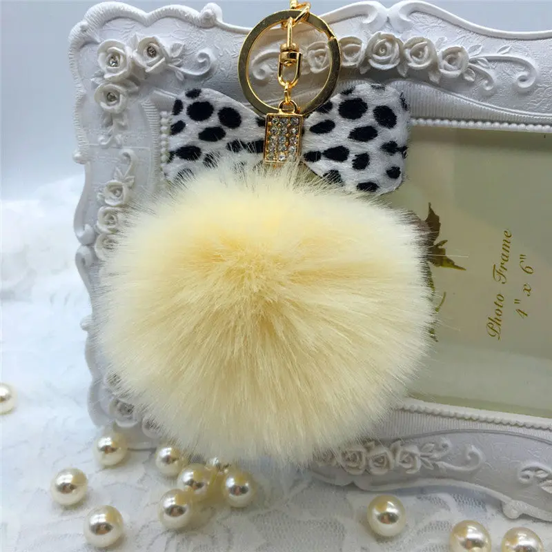 Fur Pom Pom Keychain Fluffy Faux Rabbit Fur Ball Bowknot Charm Car Keychain Handbag Key Ring Colorful Key Chain Women Feida 11