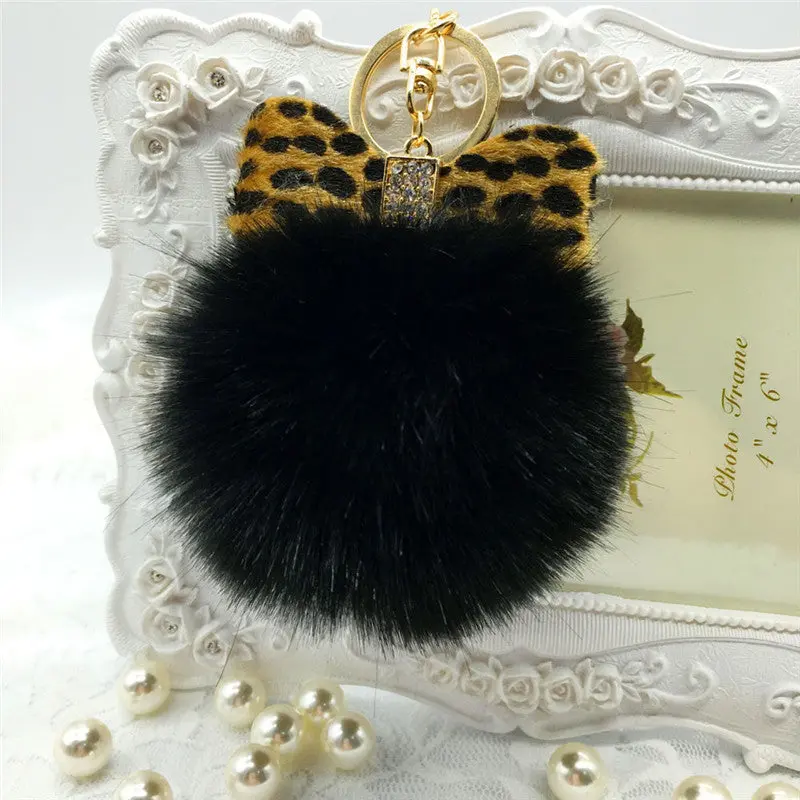 Fur Pom Pom Keychain Fluffy Faux Rabbit Fur Ball Bowknot Charm Car Keychain Handbag Key Ring Colorful Key Chain Women Feida 3