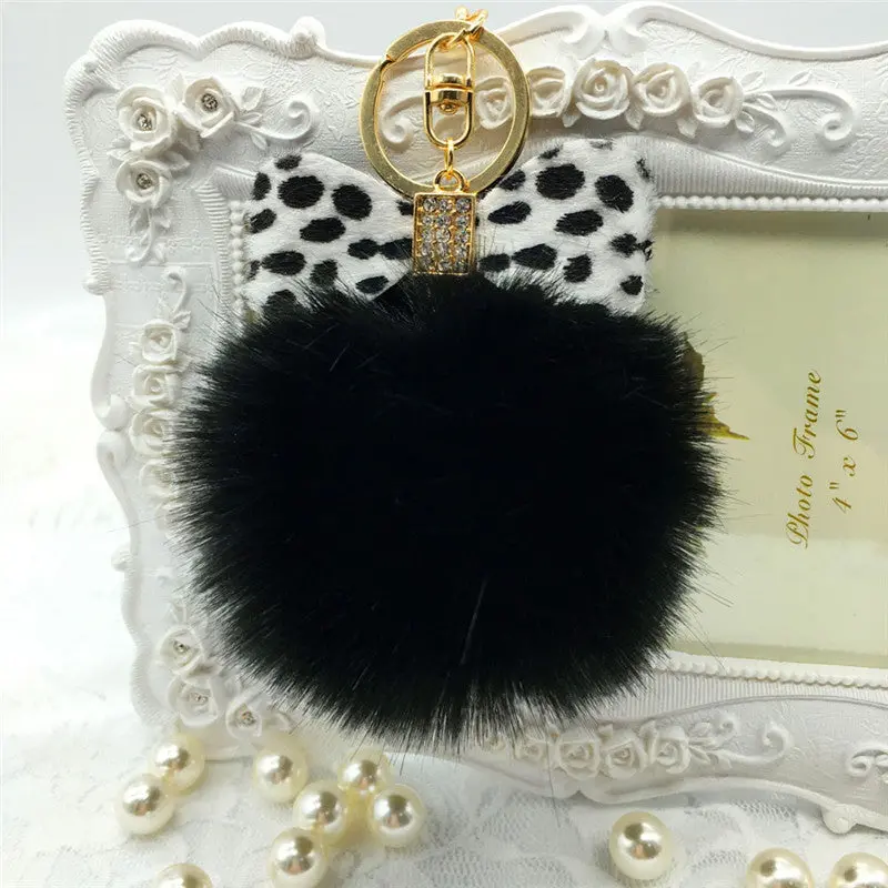 Fur Pom Pom Keychain Fluffy Faux Rabbit Fur Ball Bowknot Charm Car Keychain Handbag Key Ring Colorful Key Chain Women Feida 4