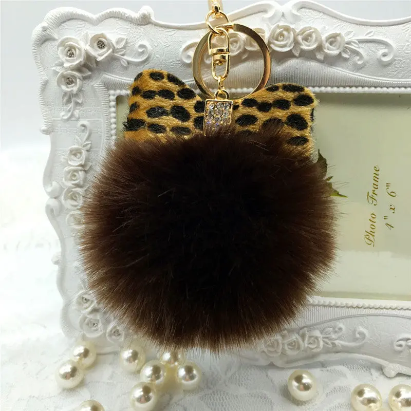 Fur Pom Pom Keychain Fluffy Faux Rabbit Fur Ball Bowknot Charm Car Keychain Handbag Key Ring Colorful Key Chain Women Feida 5