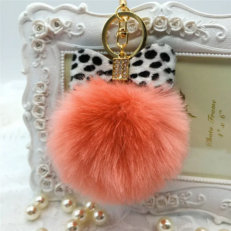 Fur Pom Pom Keychain Fluffy Faux Rabbit Fur Ball Bowknot Charm Car Keychain Handbag Key Ring Colorful Key Chain Women Feida 6