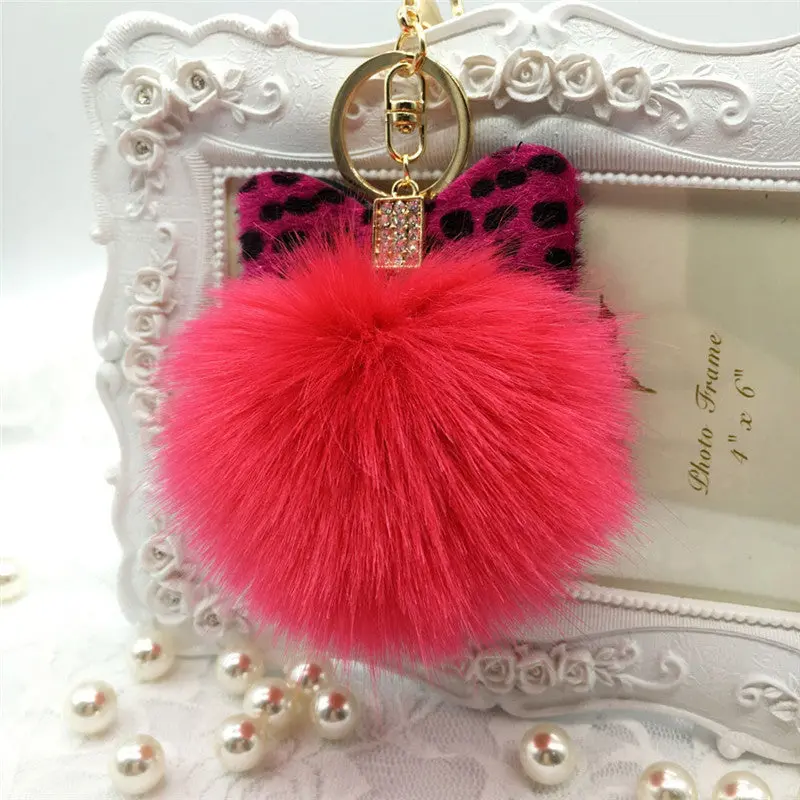 Fur Pom Pom Keychain Fluffy Faux Rabbit Fur Ball Bowknot Charm Car Keychain Handbag Key Ring Colorful Key Chain Women Feida 9