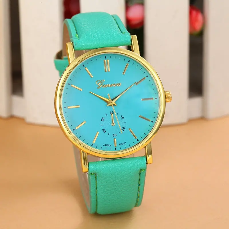 Geneva Clocks Leather Band Quartz Vogue Wristwatch Alloy Women Men Watch Luxury Promotions 1