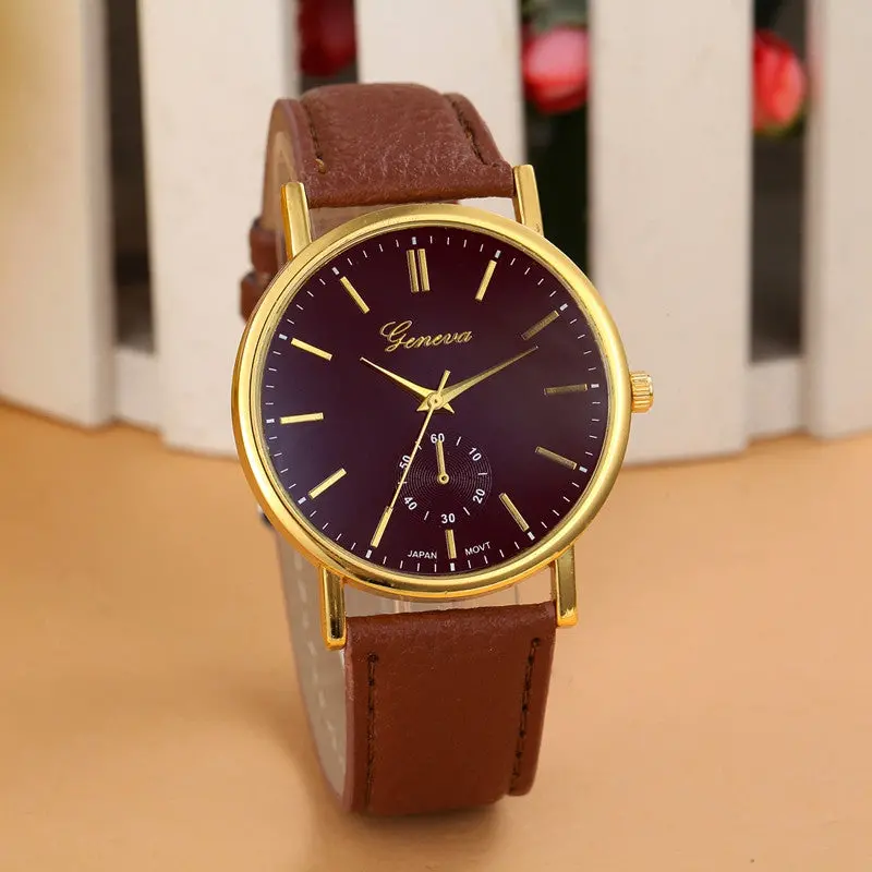 Geneva Clocks Leather Band Quartz Vogue Wristwatch Alloy Women Men Watch Luxury Promotions 2