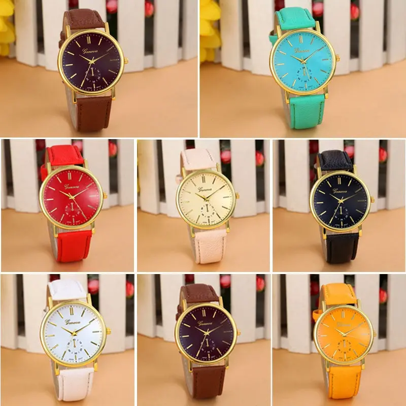 Geneva Clocks Leather Band Quartz Vogue Wristwatch Alloy Women Men Watch Luxury Promotions 3