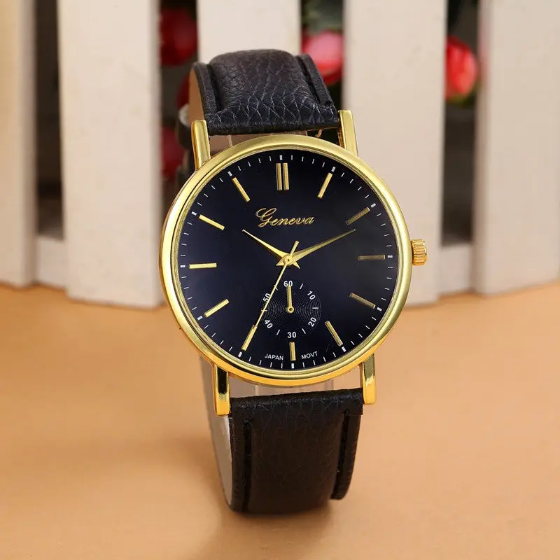 Geneva Clocks Leather Band Quartz Vogue Wristwatch Alloy Women Men Watch Luxury Promotions 4