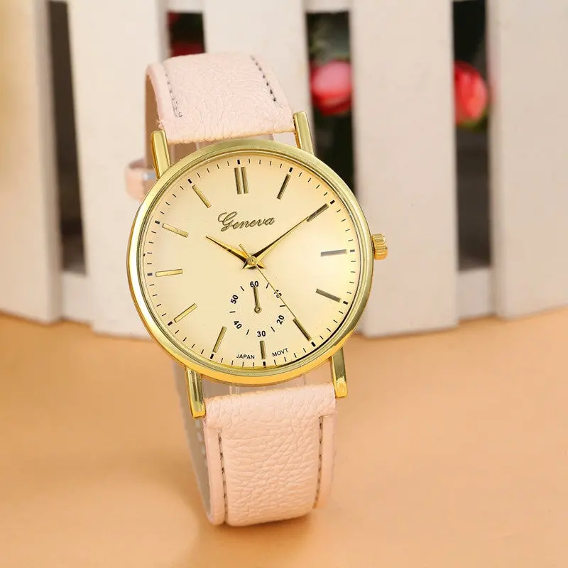 Geneva Clocks Leather Band Quartz Vogue Wristwatch Alloy Women Men Watch Luxury Promotions 5