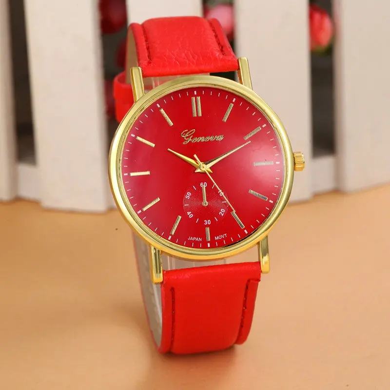 Geneva Clocks Leather Band Quartz Vogue Wristwatch Alloy Women Men Watch Luxury Promotions 6