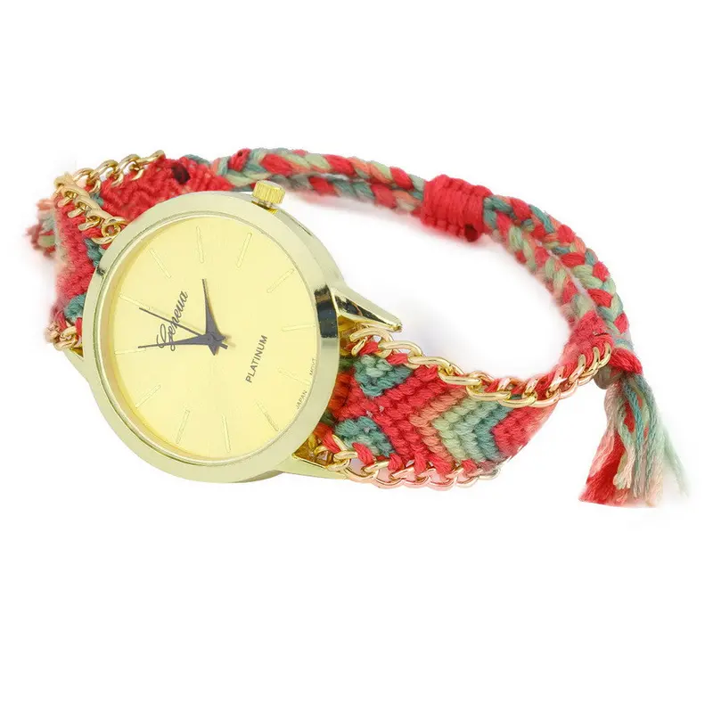 Geneva Ethnic Cotton Blend Braided Analog Quartz Chain Bracelet Wrist Watch 1