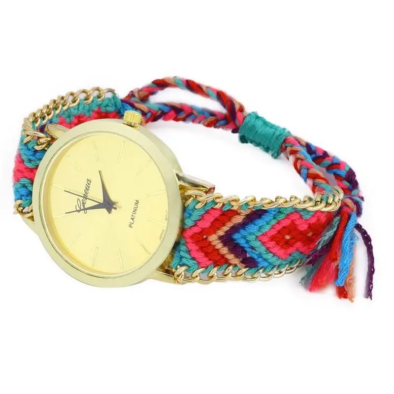 Geneva Ethnic Cotton Blend Braided Analog Quartz Chain Bracelet Wrist Watch 10