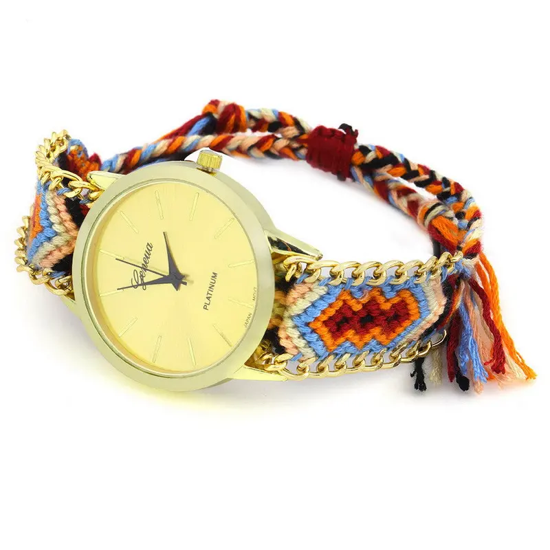 Geneva Ethnic Cotton Blend Braided Analog Quartz Chain Bracelet Wrist Watch 2