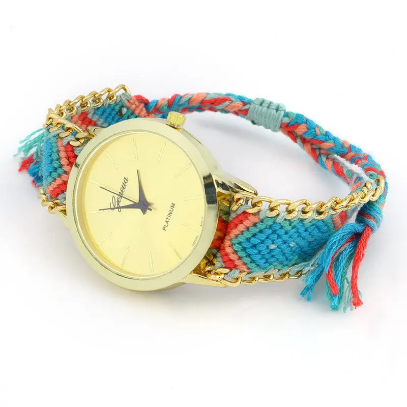 Geneva Ethnic Cotton Blend Braided Analog Quartz Chain Bracelet Wrist Watch 3