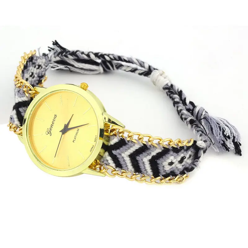 Geneva Ethnic Cotton Blend Braided Analog Quartz Chain Bracelet Wrist Watch 4