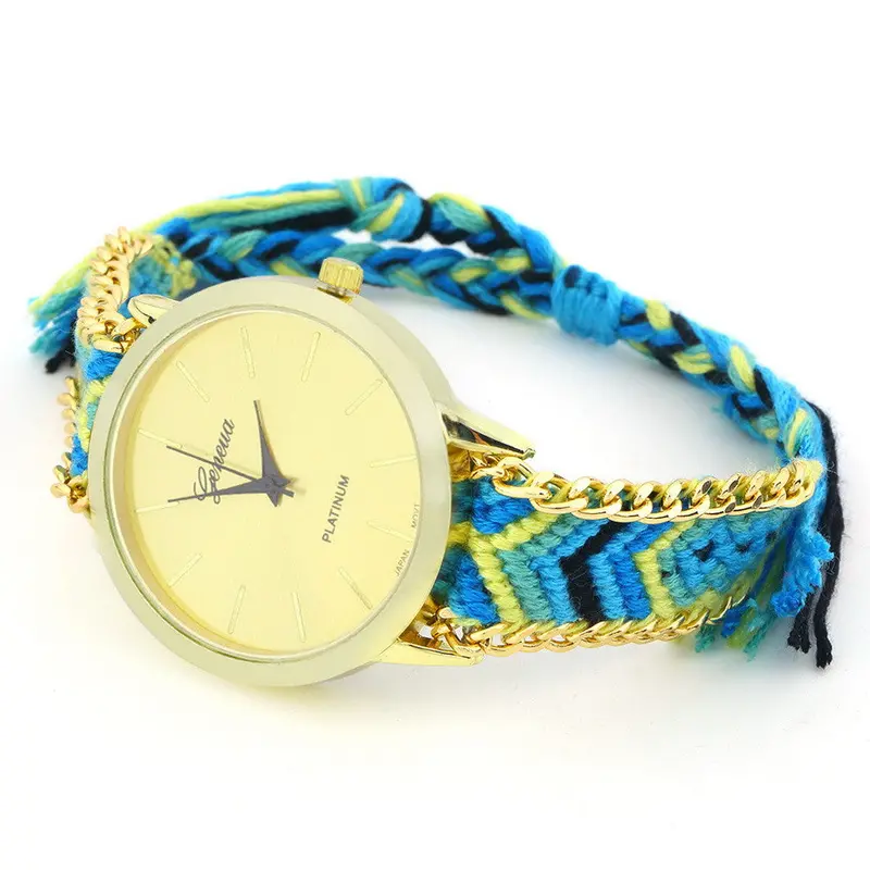 Geneva Ethnic Cotton Blend Braided Analog Quartz Chain Bracelet Wrist Watch 5