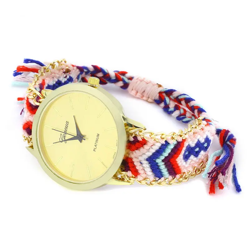 Geneva Ethnic Cotton Blend Braided Analog Quartz Chain Bracelet Wrist Watch 6