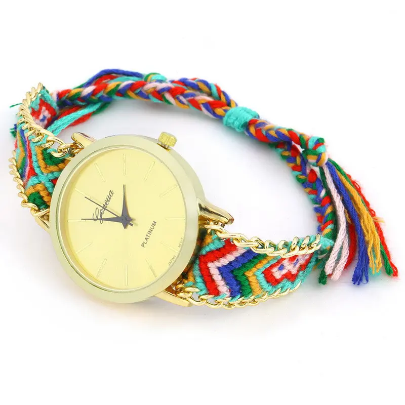 Geneva Ethnic Cotton Blend Braided Analog Quartz Chain Bracelet Wrist Watch 7