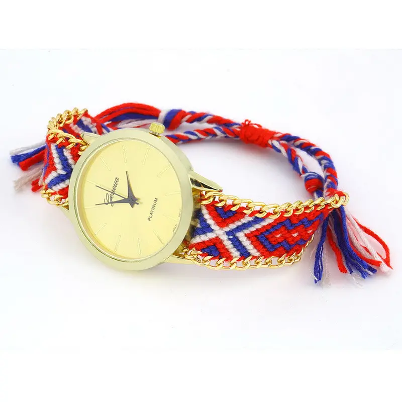 Geneva Ethnic Cotton Blend Braided Analog Quartz Chain Bracelet Wrist Watch 8