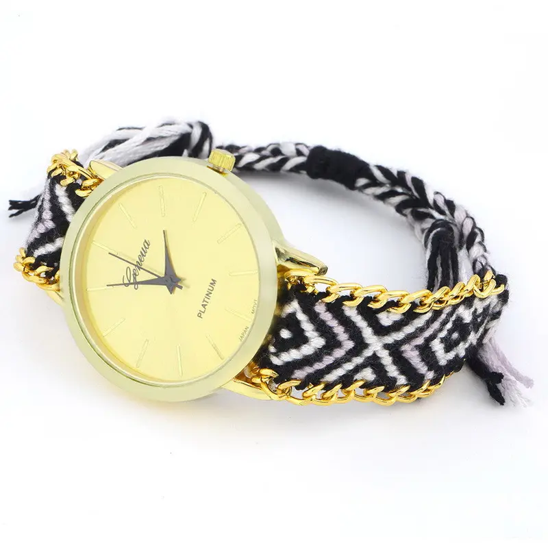 Geneva Ethnic Cotton Blend Braided Analog Quartz Chain Bracelet Wrist Watch 9