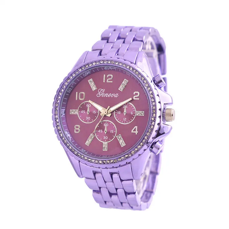 Geneva Faux Crystal Women Watch Business Luxury Analog Quartz Watch Wrist Watch Girls Bracelet Hour Purple 1