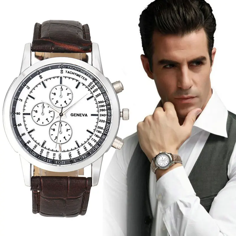 Geneva Lxuury Men Watch Men's Business Design Leather Band Montre Casual Military Quartz Wrist Watch Sport Simple Reloj 1