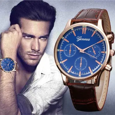 Geneva Men Watches Retro Design Pu Leather Band Top Luxury Analog Quartz Watch Relogio Masculino 1
