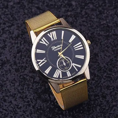 Geneva Men Watches Top Luxury Military Army Rome Classic Gold Stainless Steel Mesh Band Relogio Masculino 1