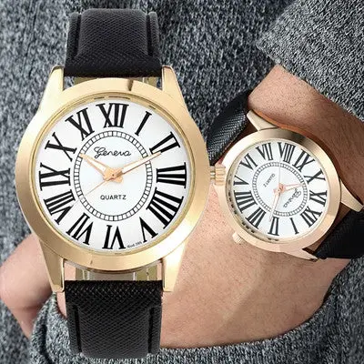 Geneva Men Watches Top Luxury Relogio Masculino Pu Leather Band Gold Clock Analog Quartz Watch 1