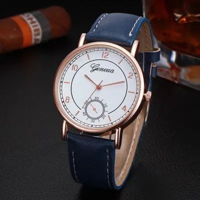 Geneva Mens Wathes Retro Design Pu Leather Band Top Luxury Military Army Analog Relogio Masculino 2