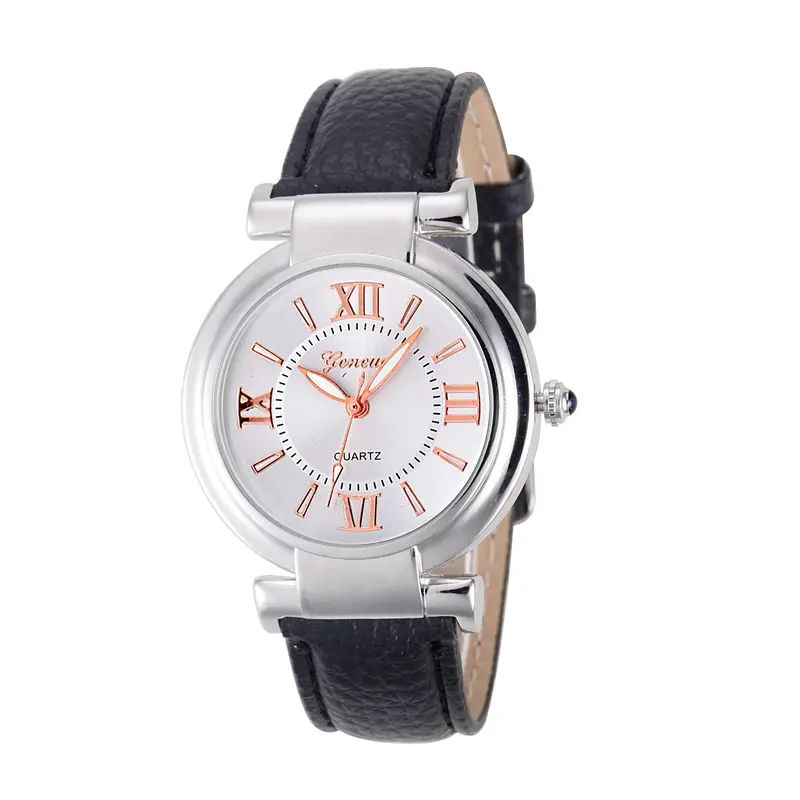 Geneva Watch Ladies Women Girl Roman Numerals Leather Band Quartz Wrist Watch Bracelet Feida 1