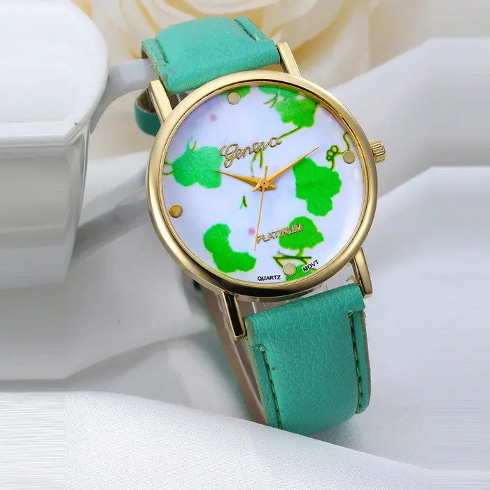 Geneva Watch Leather Women Lady Dress Clocks Quartz Analog Wrist Watches Print Casual Watch Mujer Relogio 1
