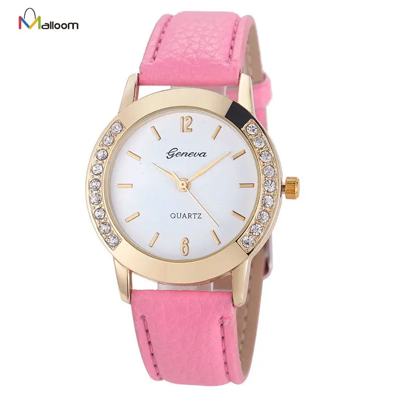 Geneva Watch Women Dress Clock Rhinestone Crystal Pu Leather Quartz Wrist Watches Girl Relogio Feminino 1