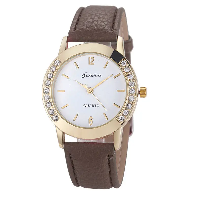 Geneva Watch Women Dress Clock Rhinestone Crystal Pu Leather Quartz Wrist Watches Girl Relogio Feminino 2