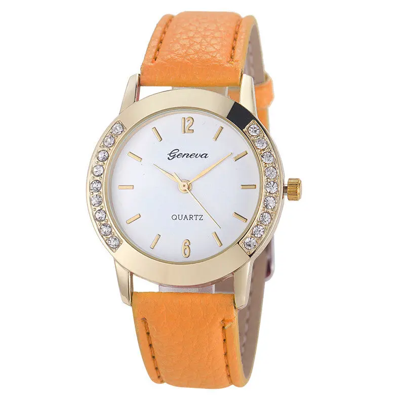 Geneva Watch Women Dress Clock Rhinestone Crystal Pu Leather Quartz Wrist Watches Girl Relogio Feminino 3