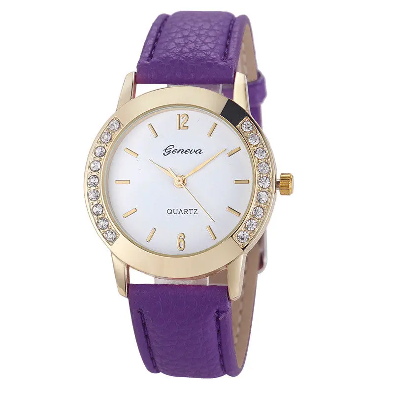 Geneva Watch Women Dress Clock Rhinestone Crystal Pu Leather Quartz Wrist Watches Girl Relogio Feminino 4
