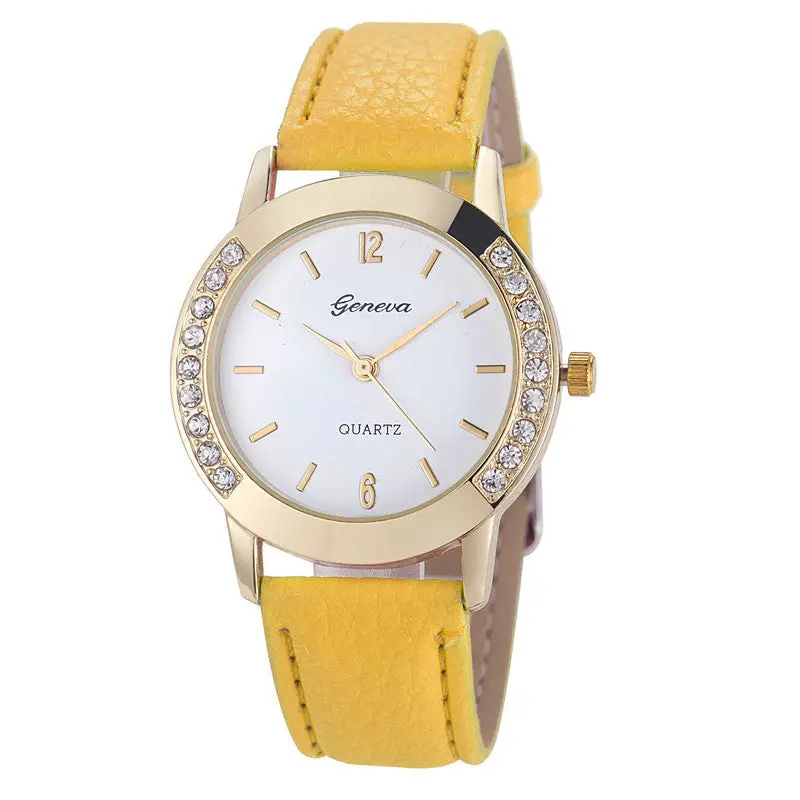 Geneva Watch Women Dress Clock Rhinestone Crystal Pu Leather Quartz Wrist Watches Girl Relogio Feminino 6