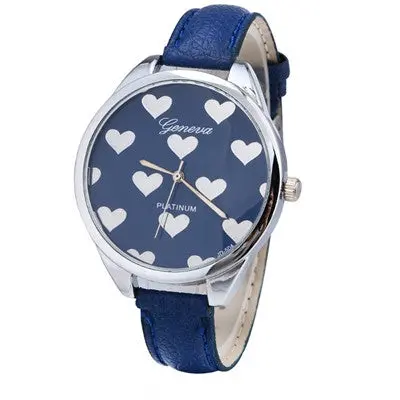 Geneva Watch Women Elegant Clock Pu Leather Band Heartshaped Alloy Dial Black Quartz Wrist Watch 2