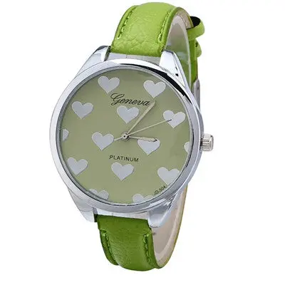 Geneva Watch Women Elegant Clock Pu Leather Band Heartshaped Alloy Dial Black Quartz Wrist Watch 3