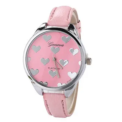 Geneva Watch Women Elegant Clock Pu Leather Band Heartshaped Alloy Dial Black Quartz Wrist Watch 4