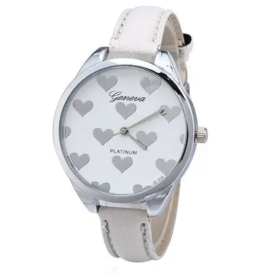 Geneva Watch Women Elegant Clock Pu Leather Band Heartshaped Alloy Dial Black Quartz Wrist Watch 5