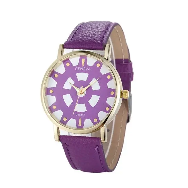 Geneva Watch Women Ladies Date Stainless Steel Leather Analog Quartz Wrist Watch Relogio Feminino Clock Women 6