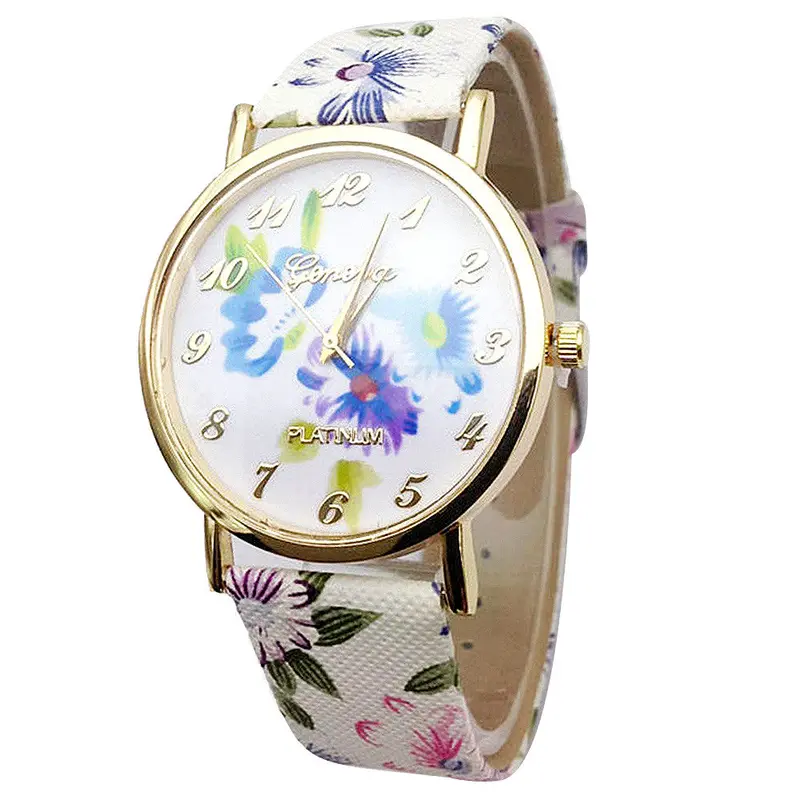 Geneva Watch Women's Wristwatch Leather Quartz Watch Ladies Girls Casual Watch Women Dress Watch Mujer Printed Reloje 1